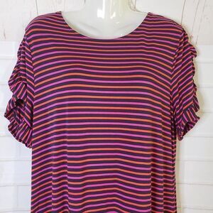 Heyton Pink and Orange Stripe Casual Shirt Midi Dress womens L large Stretch